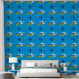 Childrens Airplane in Sky Personaized Wallpaper