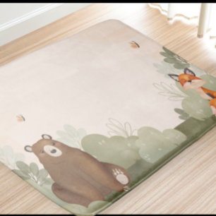 Children's bathroom rug with bear and fox, rugs, 