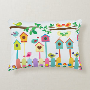 Childrens Birds Birdhouse Scenery Accent Pillow