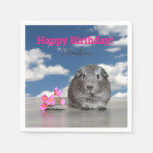 Children's Birthday Party Pink Flowers Guinea Pig