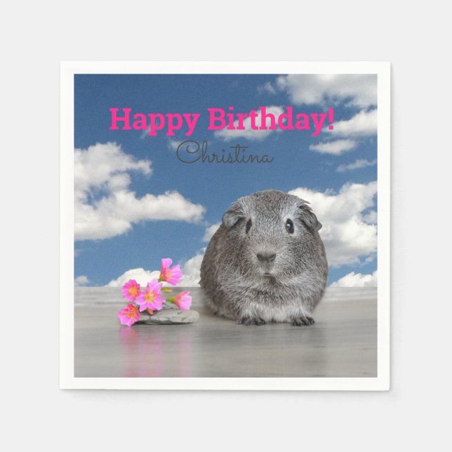 Children's Birthday Party Pink Flowers Guinea Pig Napkin (Front)