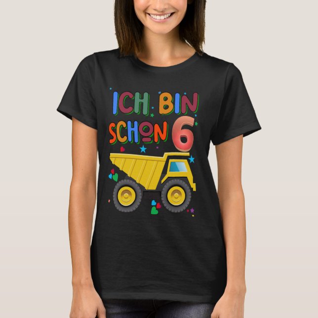 Children's Birthday Tractor German Text ich bin 6  T-Shirt (Front)