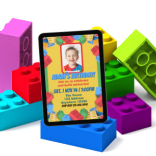 Children's Block Building Picture Birthday  Invitation