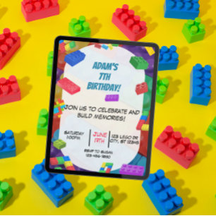 Children's blocks birthday party  invitation