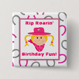 Children's Blonde Cowgirl Horseshoes Party Favour 2 Inch Square Button