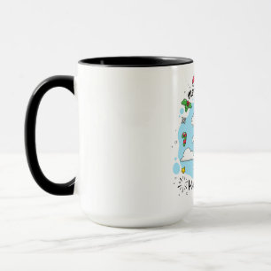 Children's blue unicorn Happy Holidays Mug