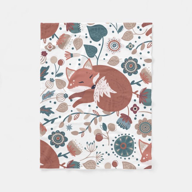 Childrens Boho Style Fox Fleece Blanket (Front)