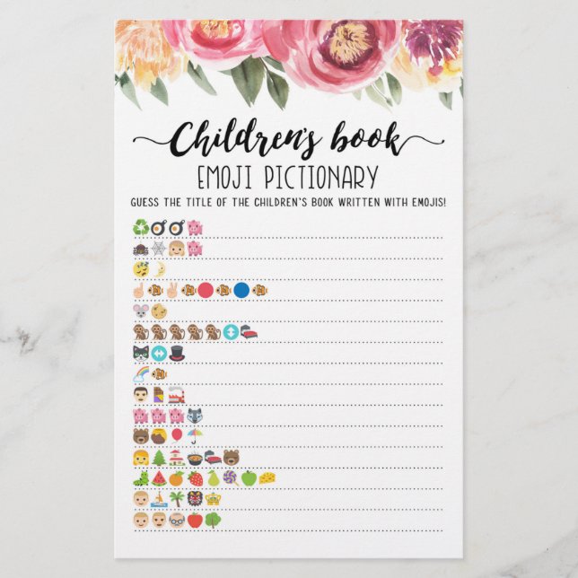 Children's Book Emoji Pictionary with Answers game (Front)