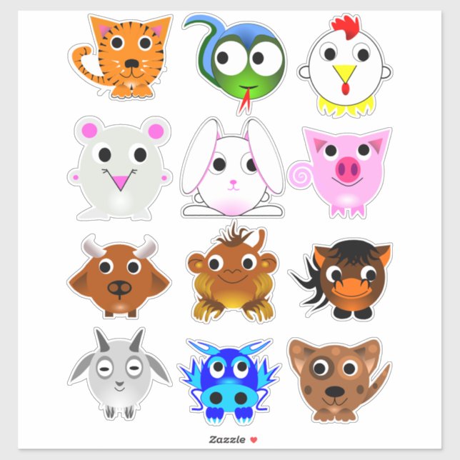 Childrens Chinese Zodiac Signs cartoon Animals (Sheet)