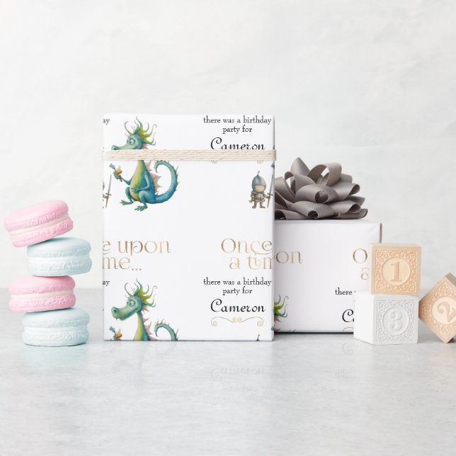 Children's Classic Fairy Tale Dragon and Knight Wrapping Paper (Baby Shower)