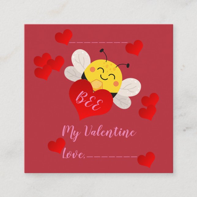 Children's Classroom Valentine "Bee Mine" Enclosure Card (Front)
