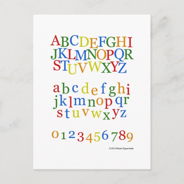 Children's Colourful Alphabet Upper + Lower Case Postcard (Front)