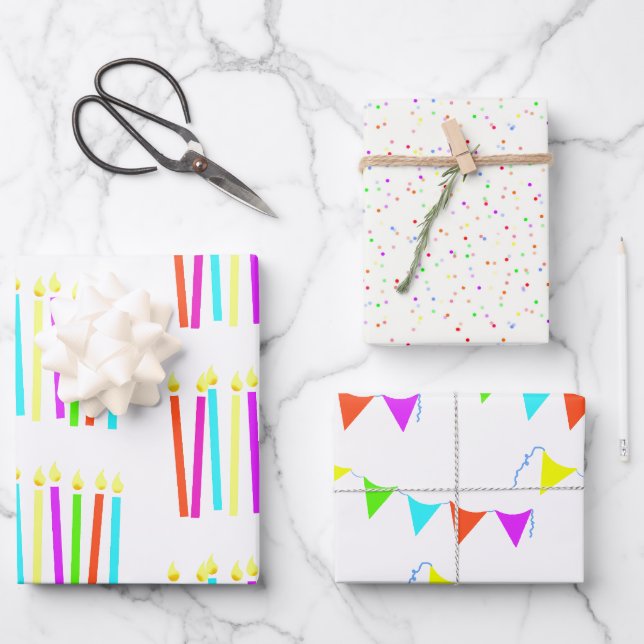 Children's Colourful Birthday Assortment Wrapping Paper Sheet (Front)