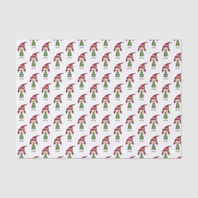 Childrens Cute Christmas Character Red White Green Tissue Paper (Front)