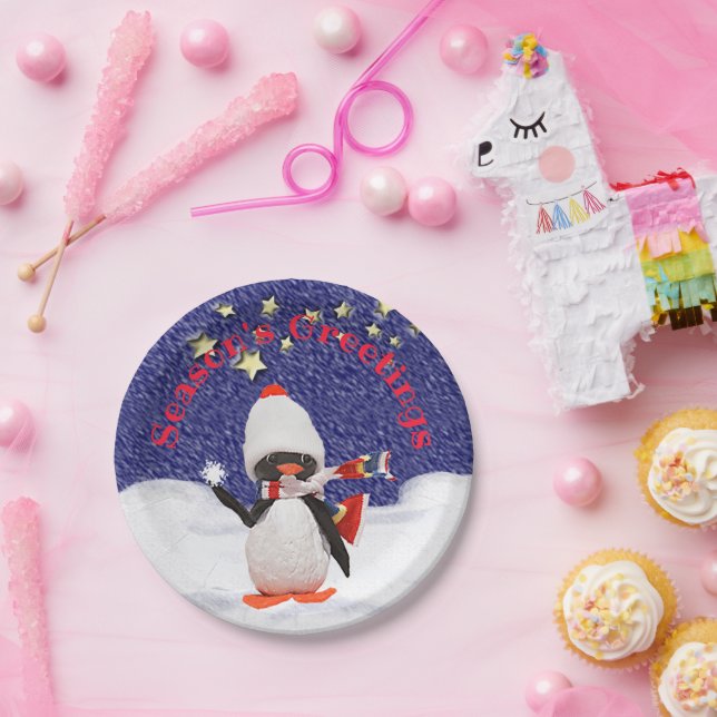 Children's Cute Christmas Penguin Party Template Paper Plate (Party)