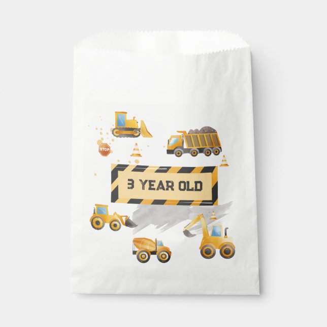 Childrens Cute Construction Birthday  Favour Bag (Front)