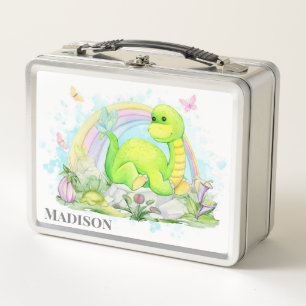 Children's Dinosaur Rainbow and Butterflies Metal Lunch Box