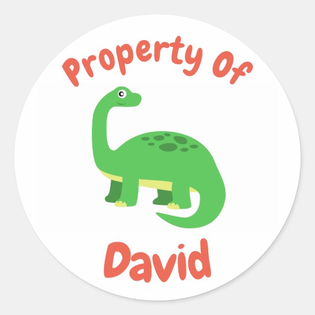 Childrens Diplodocus Dinosaur Custom Name Classic Round Sticker (Front)