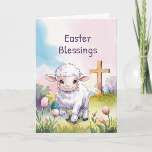 Children's Easter Blessings Christian Lamb Cross Card