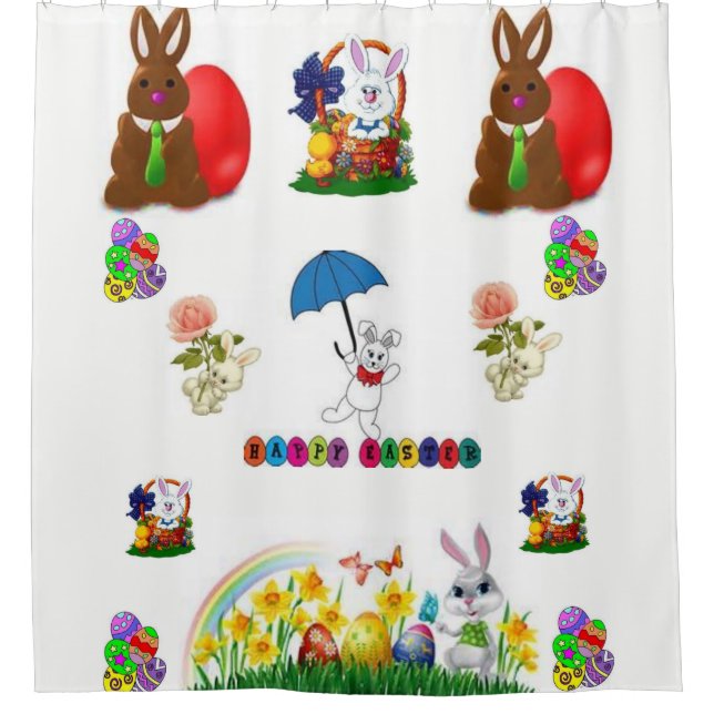 childrens easter bunny white showercurtain (Front)