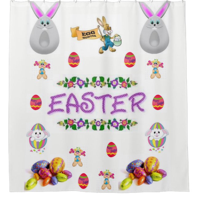 childrens easter bunny white showercurtain (Front)