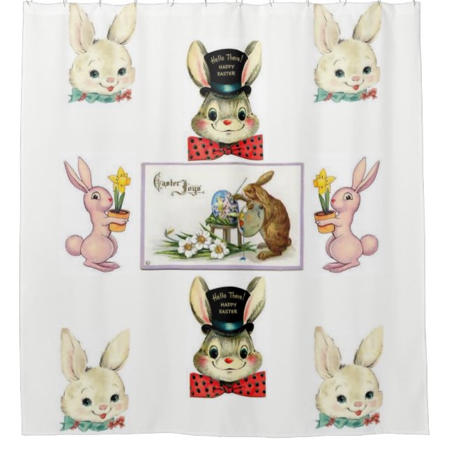 childrens easter bunny white showercurtain (Front)