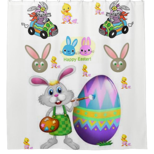 childrens easter bunny white showercurtain (Front)