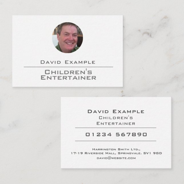 Children's Entertainer with Photo of Holder Business Card (Front/Back)