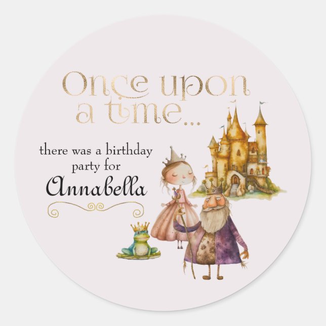 Children's Fairy Tale Princess and Frog Pink Classic Round Sticker (Front)