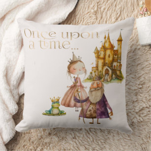 Children's Fairy Tale Princess and Frog Pink Throw Pillow