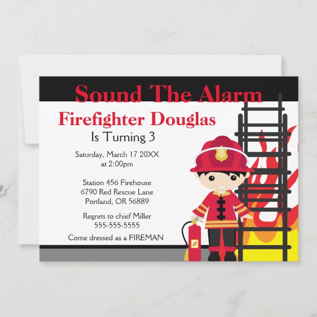 Children's Fire Firefighter Birthday Invitation (Front)