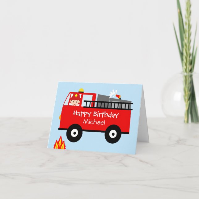 Children's Fire Truck Personaloized Birthday Card (Front)