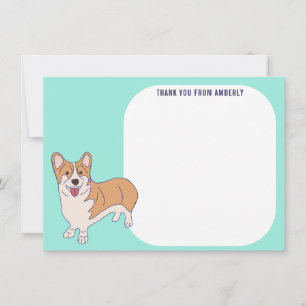 Children's Flat Panel Corgi Thank You Card