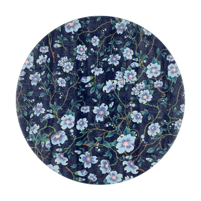 Children's flowers: seamless dark blue cutting board (Front)