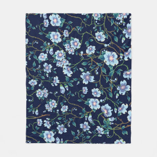 Children's flowers: seamless dark blue fleece blanket