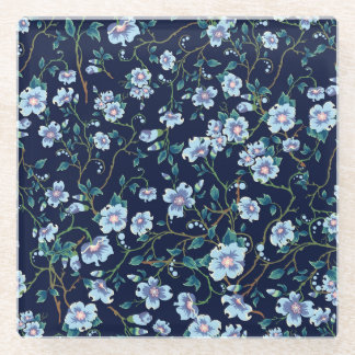Children's flowers: seamless dark blue glass coaster