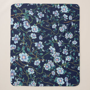 Children's flowers: seamless dark blue sherpa blanket