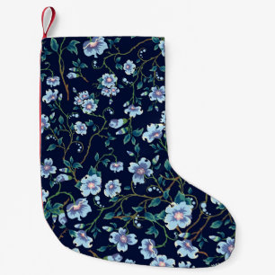 Children's flowers: seamless dark blue small christmas stocking