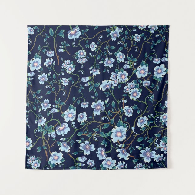 Children's flowers: seamless dark blue tapestry (Front)