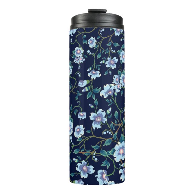 Children's flowers: seamless dark blue thermal tumbler (Front)