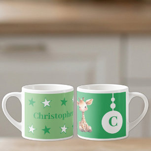 Children's giraffe mug personalized name green