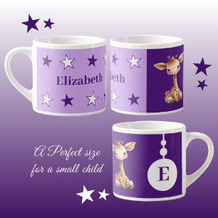 Children's giraffe mug personalized name purple