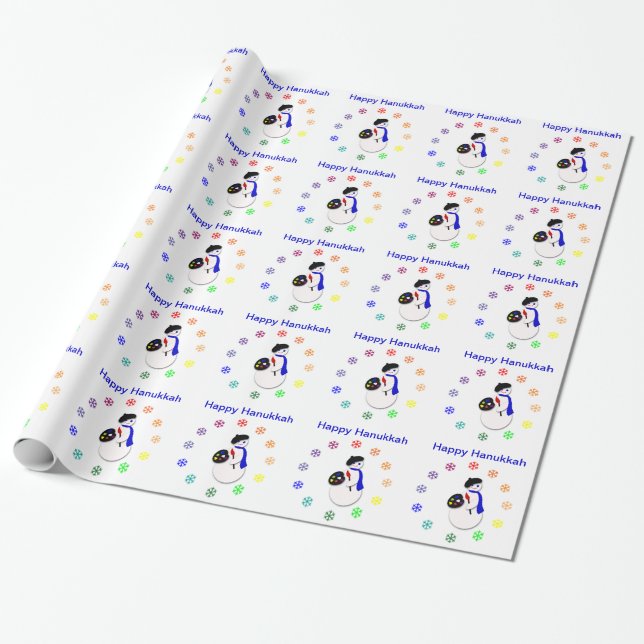 Childrens Hanukkah Giftwrap Snowman w Colorwheel Wrapping Paper (Unrolled)