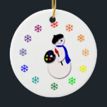 Childrens Hanukkah Snowman Artist w Colorwheel Ceramic Ornament<br><div class="desc">A Snowman Artist with beret, palette and and paintbrush surrounded by a colour wheel of snowflakes for any budding artist or designer! This colourful illustration by artist c.a.teresa for kutekidz will bring a little magic and fun and laughs to any child' s Christmas or Hanukkah and is available on multiple...</div>