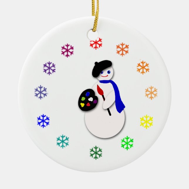 Childrens Hanukkah Snowman Artist w Colorwheel Ceramic Ornament (Front)