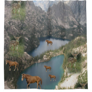 Childrens horses deer shower curtain