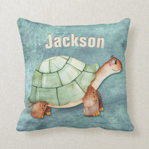 Childrens Kids Room Turtle Monogram Name Throw Pillow