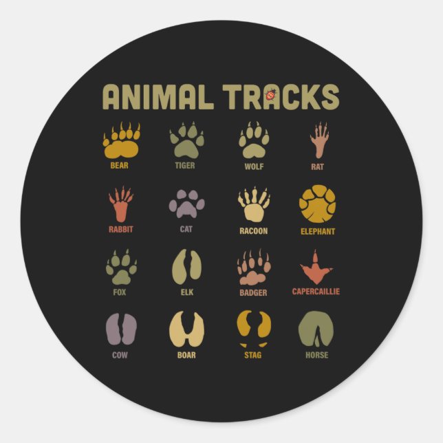Children's Kids Wild Animal Tracks Childrens Learn Classic Round Sticker (Front)