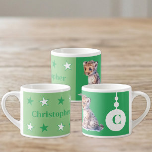 Children's leopard mug personalized name green