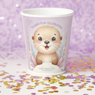 Children's Lilac Sea Otter Cute Birthday Party Paper Cups